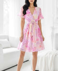 ESWMDPPW Italian OS Wrap Mini Dress Pink Peony Watercolor