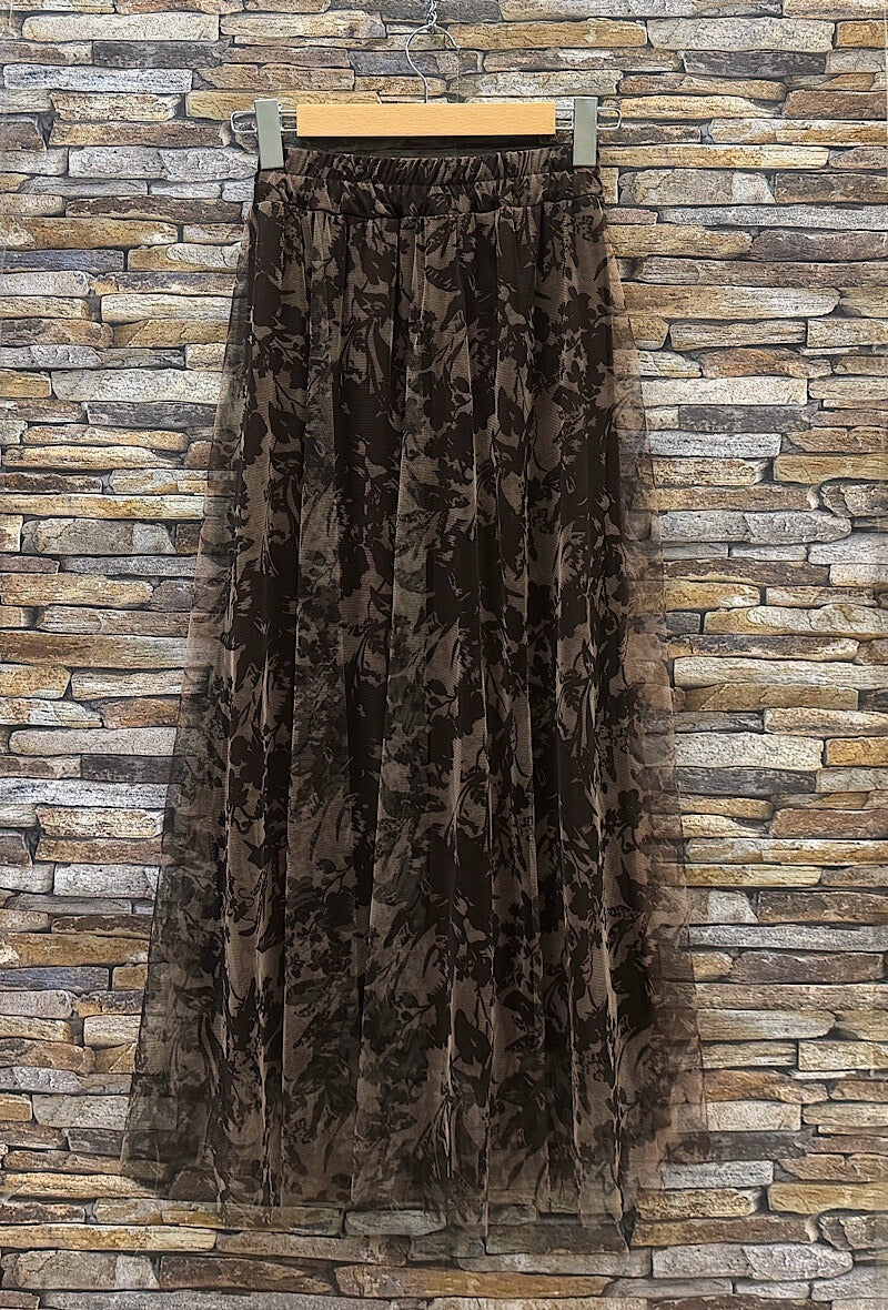 ELAR11 Dark Maroon Botanical Print Skirt