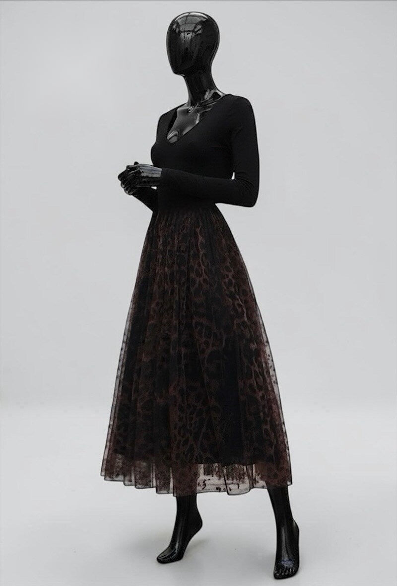ELAR20 Dark Maroon Leopard Print Skirt