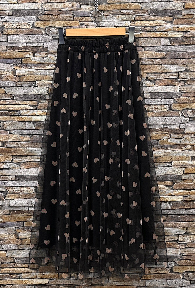 ELAR6 Black Heart Print Skirt
