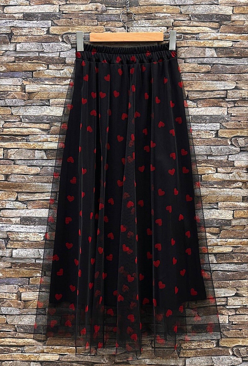 ELAR5 Red Heart Print Skirt