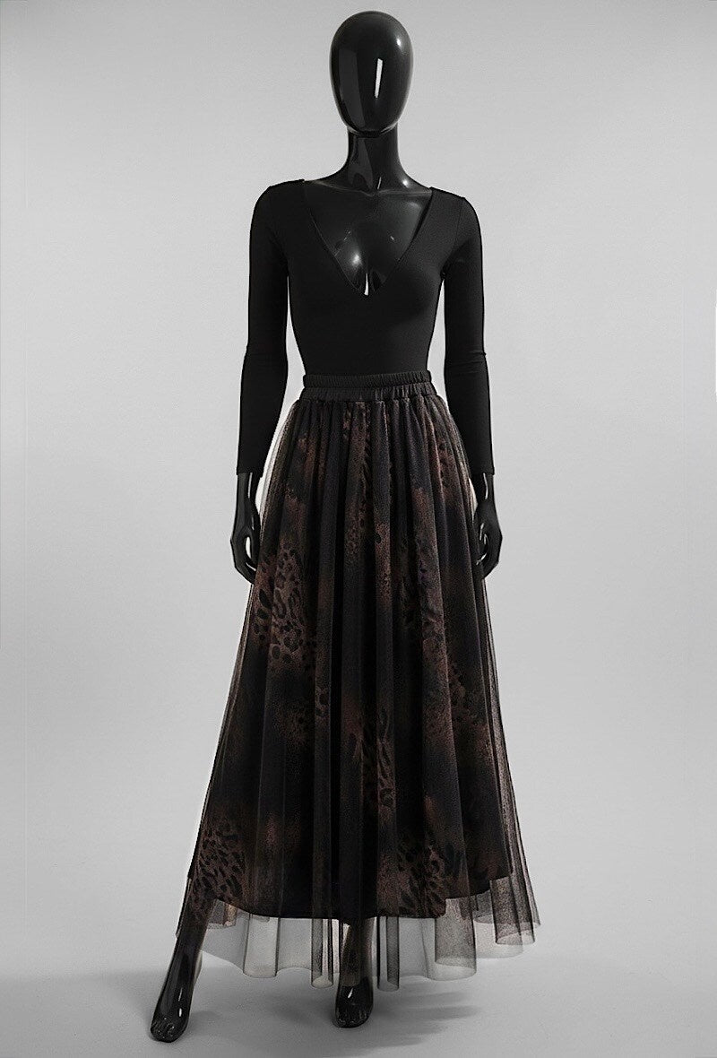 ELAR36 Dark Maroon Leopard Print Skirt