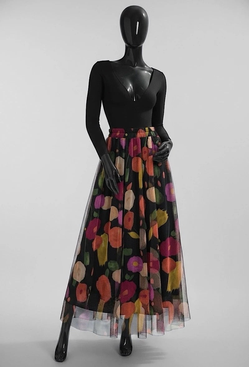 ELAR28 Black Floral Bouquet Skirt