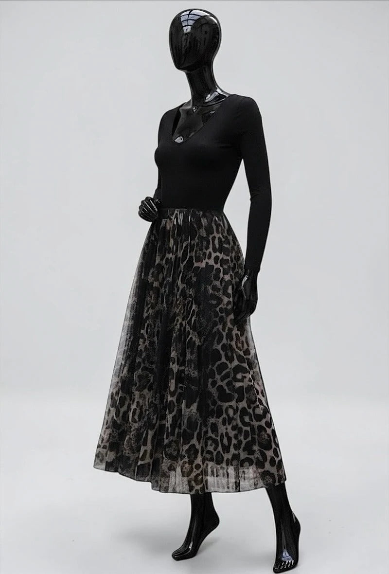 ELAR16 Black Leopard Print Skirt
