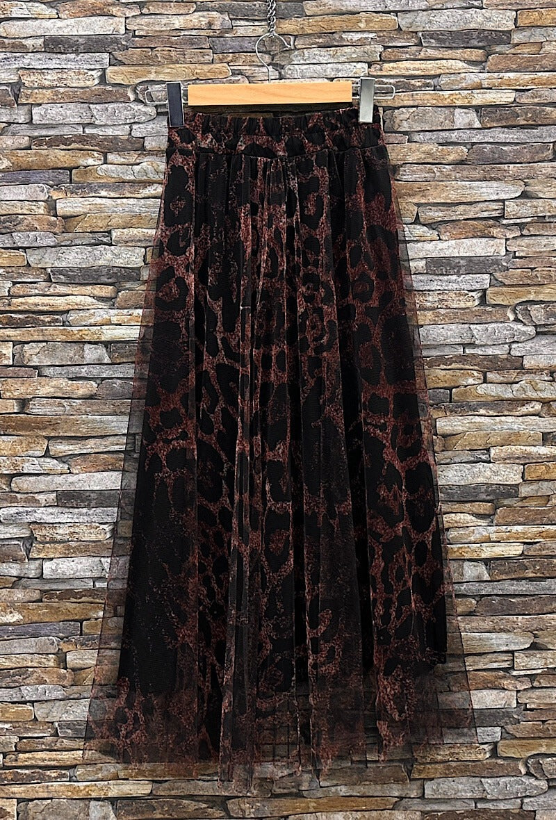 ELAR19 Dark Maroon Leopard Print Skirt