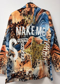 VI648 Blue Orange Love Star Printed Blazer