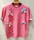 MC61 Pink Knitted Sweater with Decorative Bows LOOWIE