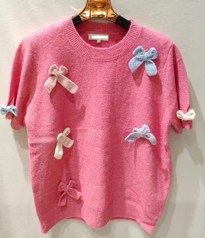 MC61 Pink Knitted Sweater with Decorative Bows LOOWIE