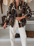 SWTJ5 Brown Letter Print Teddy Jacket
