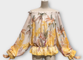 LFBY Italian Off  Shoulder Yellow tropical Printed Blouse