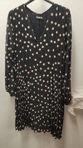 ELDPD Polka Dots Black Pleated Dress lining V-Neck LOOWIE