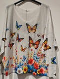 POFLB2 Butterflies Floral V- Neck Printed Sweater LOOWIE