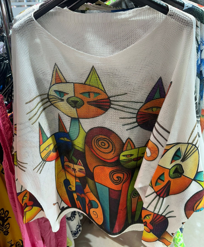 CCAT3 Multicolor Cats Round Neck Knit Printed Sweater