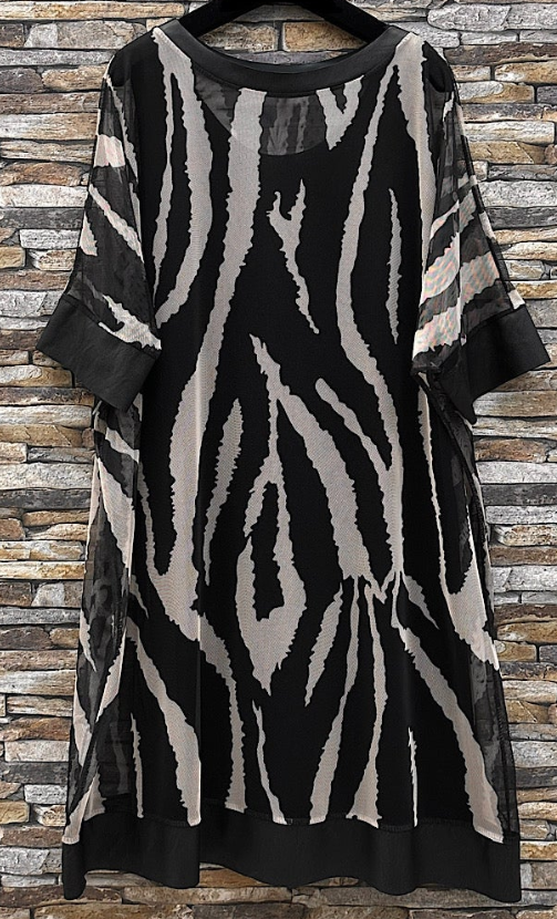E724Z Zebra Print Dress with Vegan Leather Trim One Size