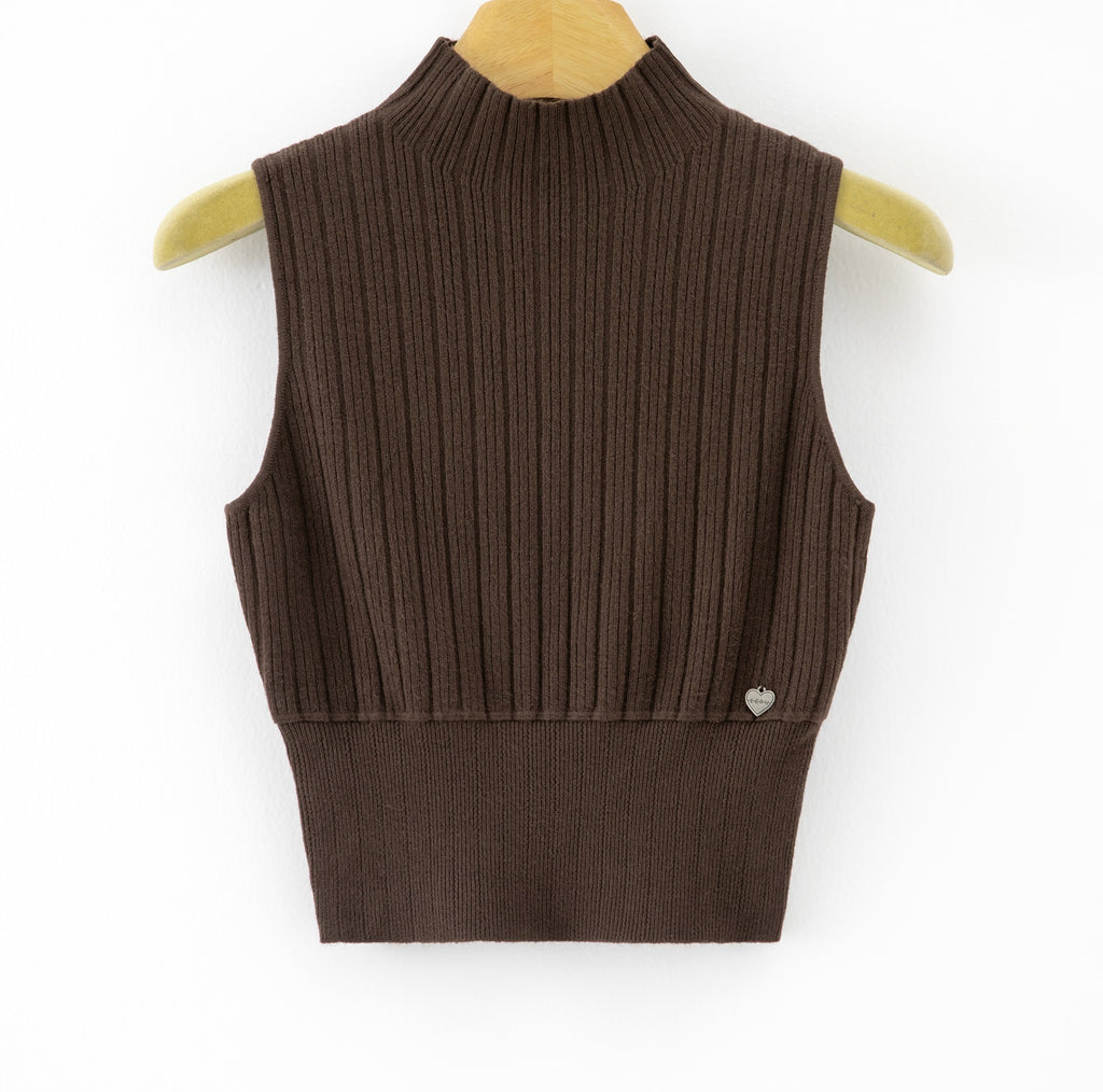LURTS1 Dark Brown Ribbed Turtleneck Sweater