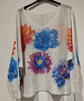 PODAH White Dahlia Floral V- Neck Printed Sweater LOOWIE