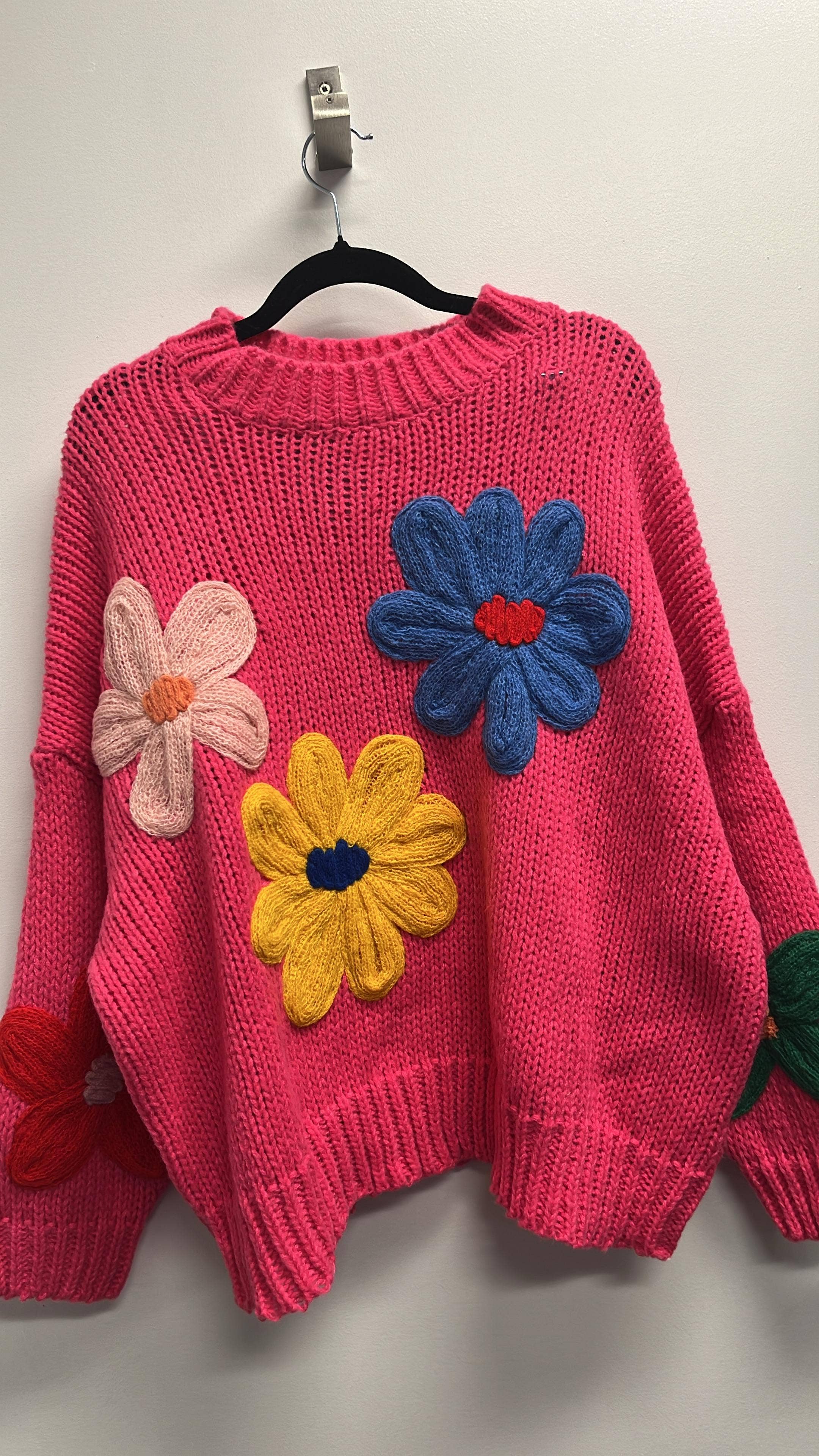 OF3 Colorful Pink Floral Knitted Sweater LOOWIE