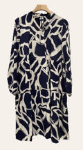 961 Navy One Size Geometric Printed Midi Spring Dress LOOWIE