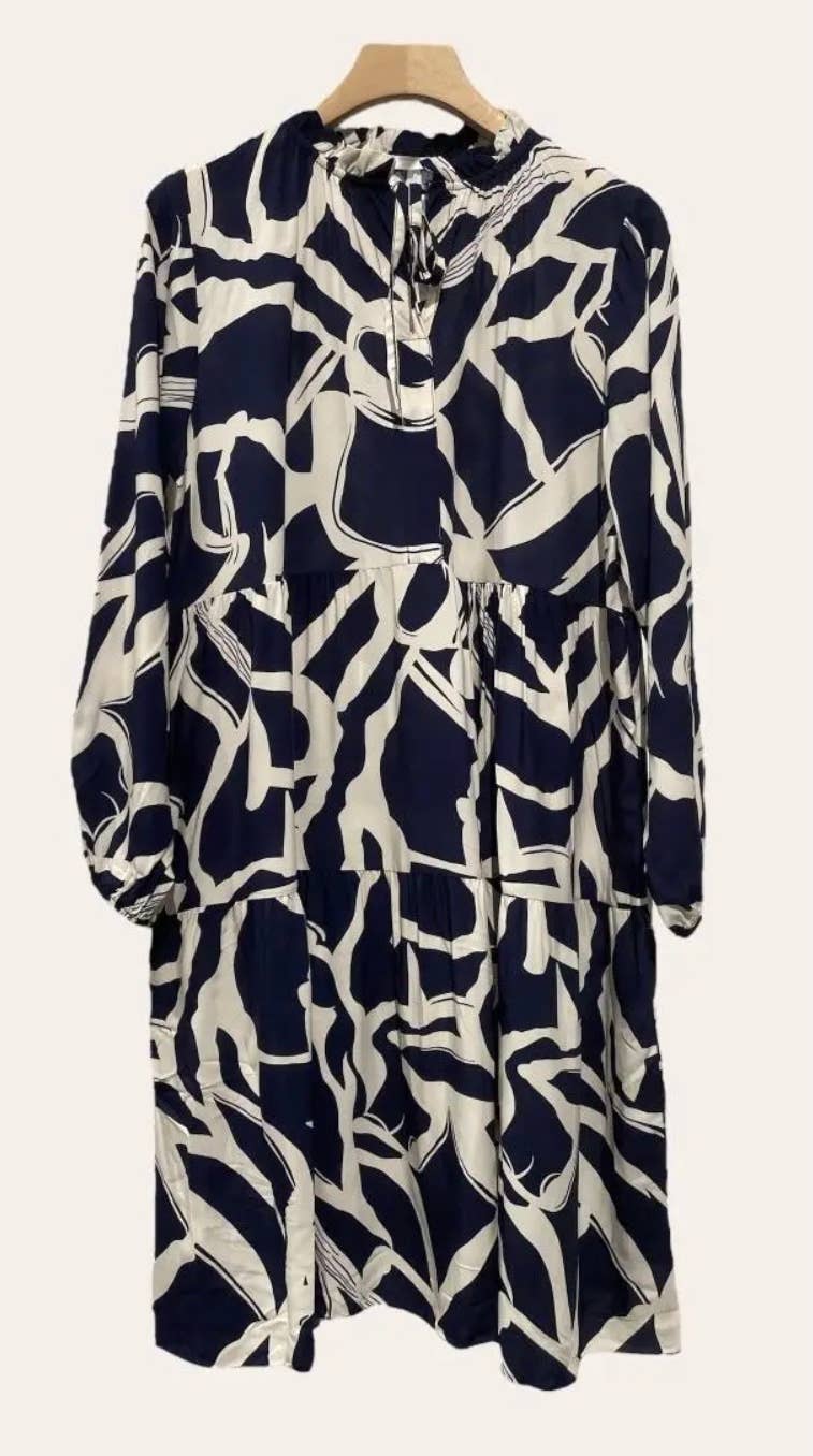 961 Navy One Size Geometric Printed Midi Spring Dress LOOWIE