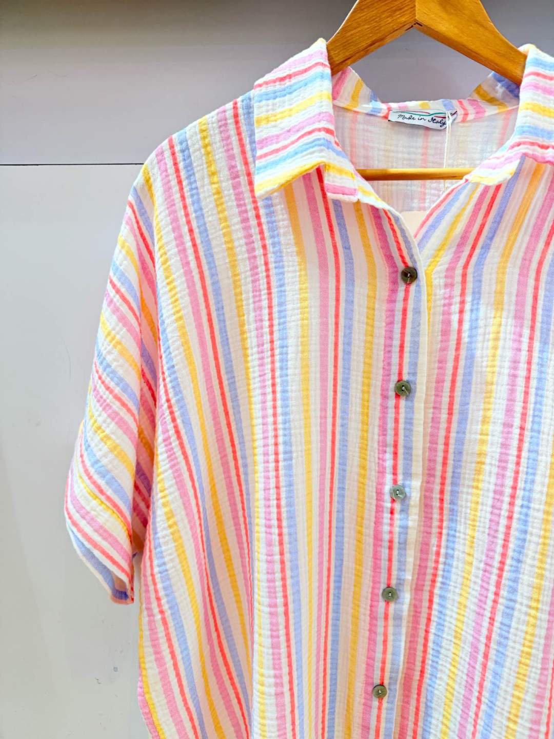 IV25285135BL Gauze Cotton Striped Shirt Plus Size Blue