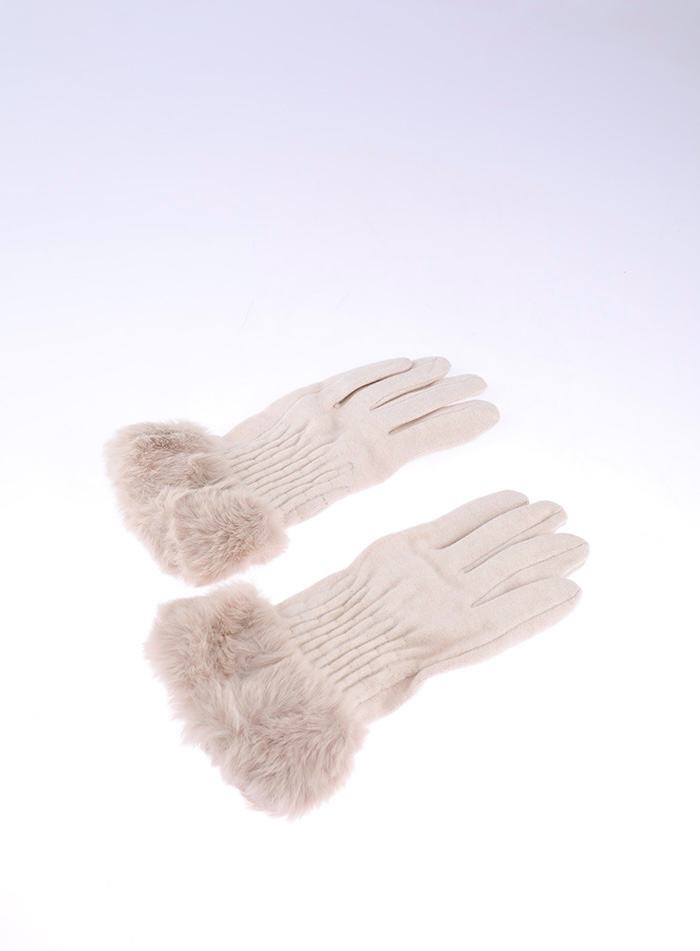 JA285 Beige Ribbed Fur Gloves