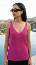 CODEBFU Italian S/M Fuchsia Shimmer Knit V-Neck Tank Top