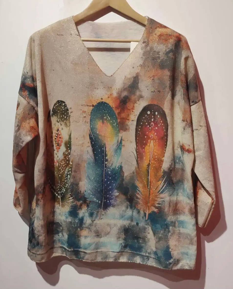 POFE Italian Cozy Cream Feathers Sweater One Size LOOWIE