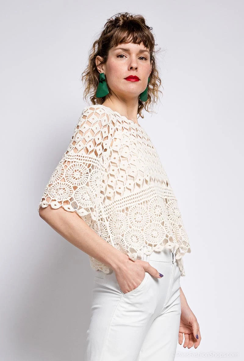 MSTCDBG Crochet Cotton Top with Tank Liner Beige