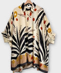 OF08BL Italian Black Oversized Button Shirt 3/4 Sleeves