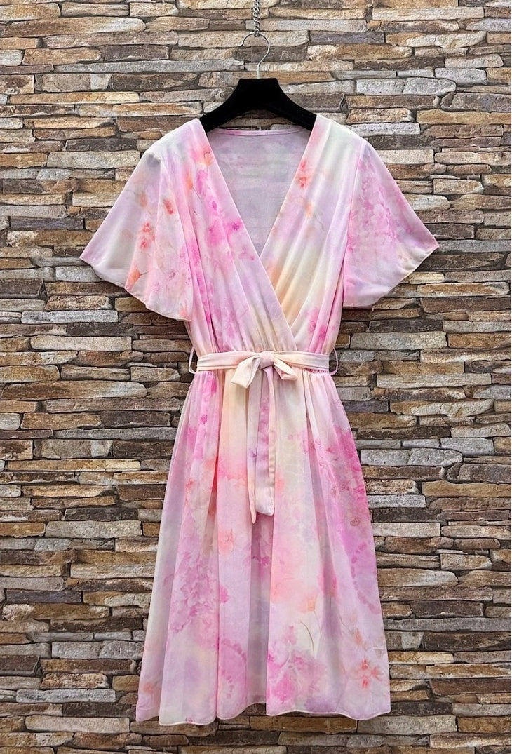 ESWMDPPW Italian OS Wrap Mini Dress Pink Peony Watercolor