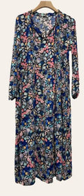 960 Navy One Size Floral Printed Long Dress LOOWIE