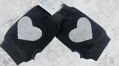 EUHE Black Fun Fingerless Gloves w/ Hearts LOOWIE