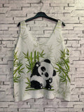 PANDA White  V-Neck Knit Printed Sleeveless Sweater