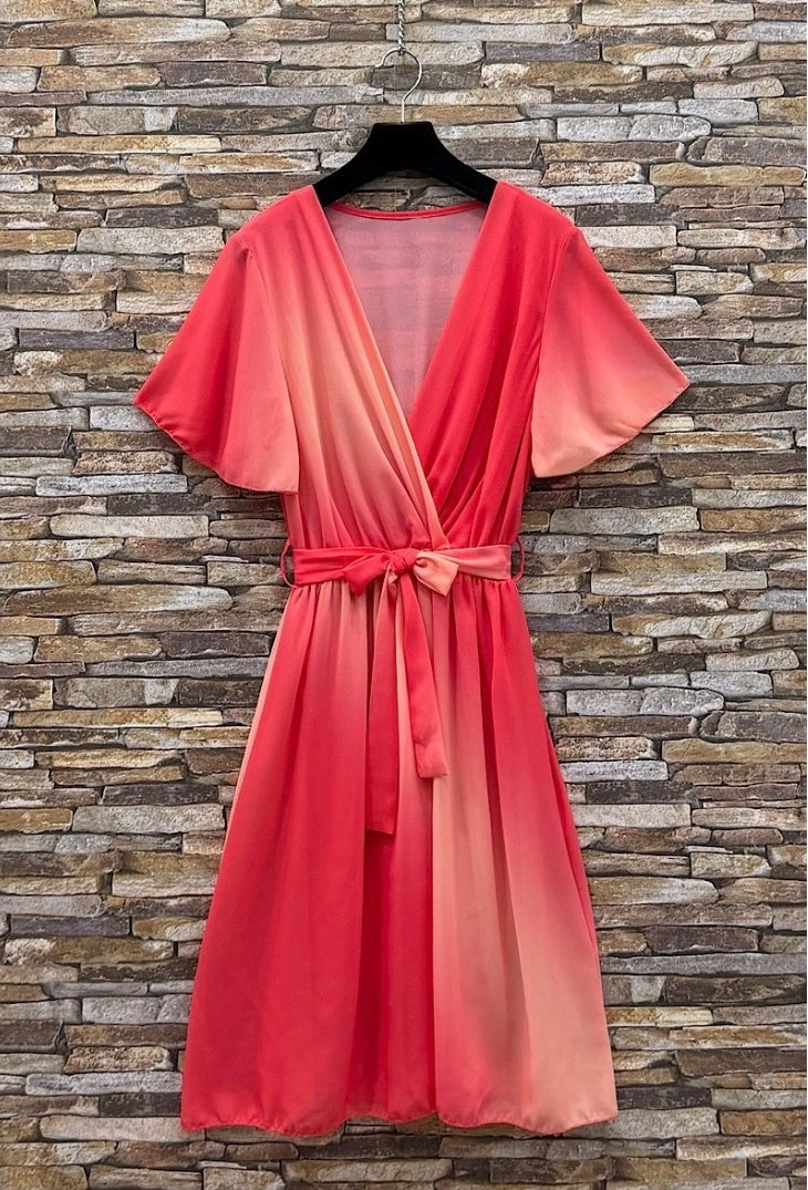 ESWMDCO Italian OS Wrap Mini Dress Coral Ombré