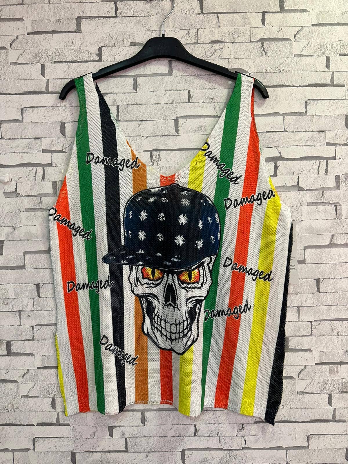 Dead Skull  V-Neck Knit Printed Sleeveless Sweater LOOWIE
