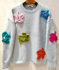 MC252 Blue Soft Comfy Sweater with 3D Flowers LOOWIE