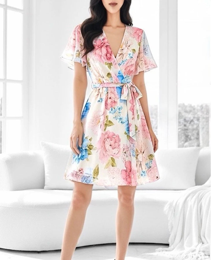 ESWMDRGF Italian OS Wrap Mini Dress Romantic Garden Floral