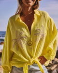 PALMY Yellow Palm Trees Oversized Gauze Cotton Shirt LOOWIE