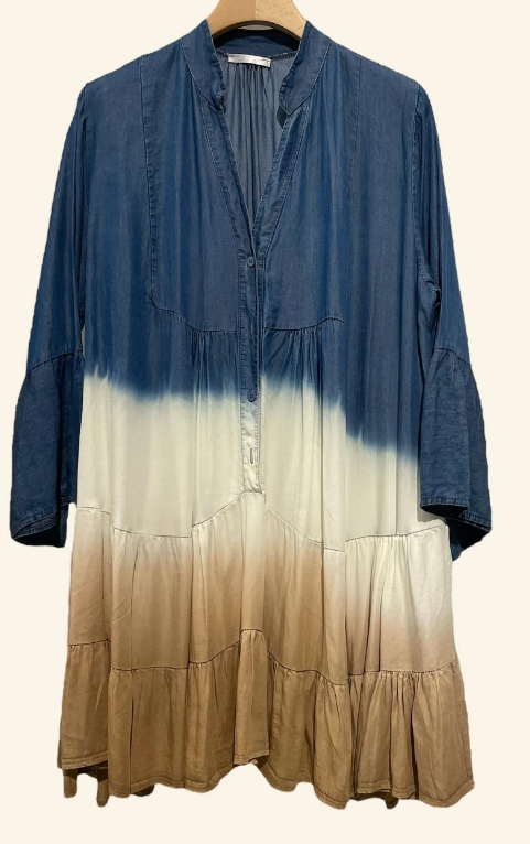 NBDEGC Italian Brown Ombre Tiered Dress with Ruffled Sleeves