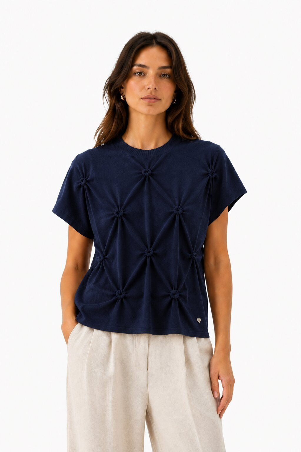 LUHPS10 Navy Handmade Pintuck Sweater