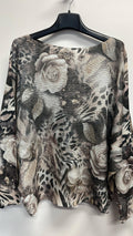 VIF4 Black Rose Leopard Round Neck Knit Printed Sweater