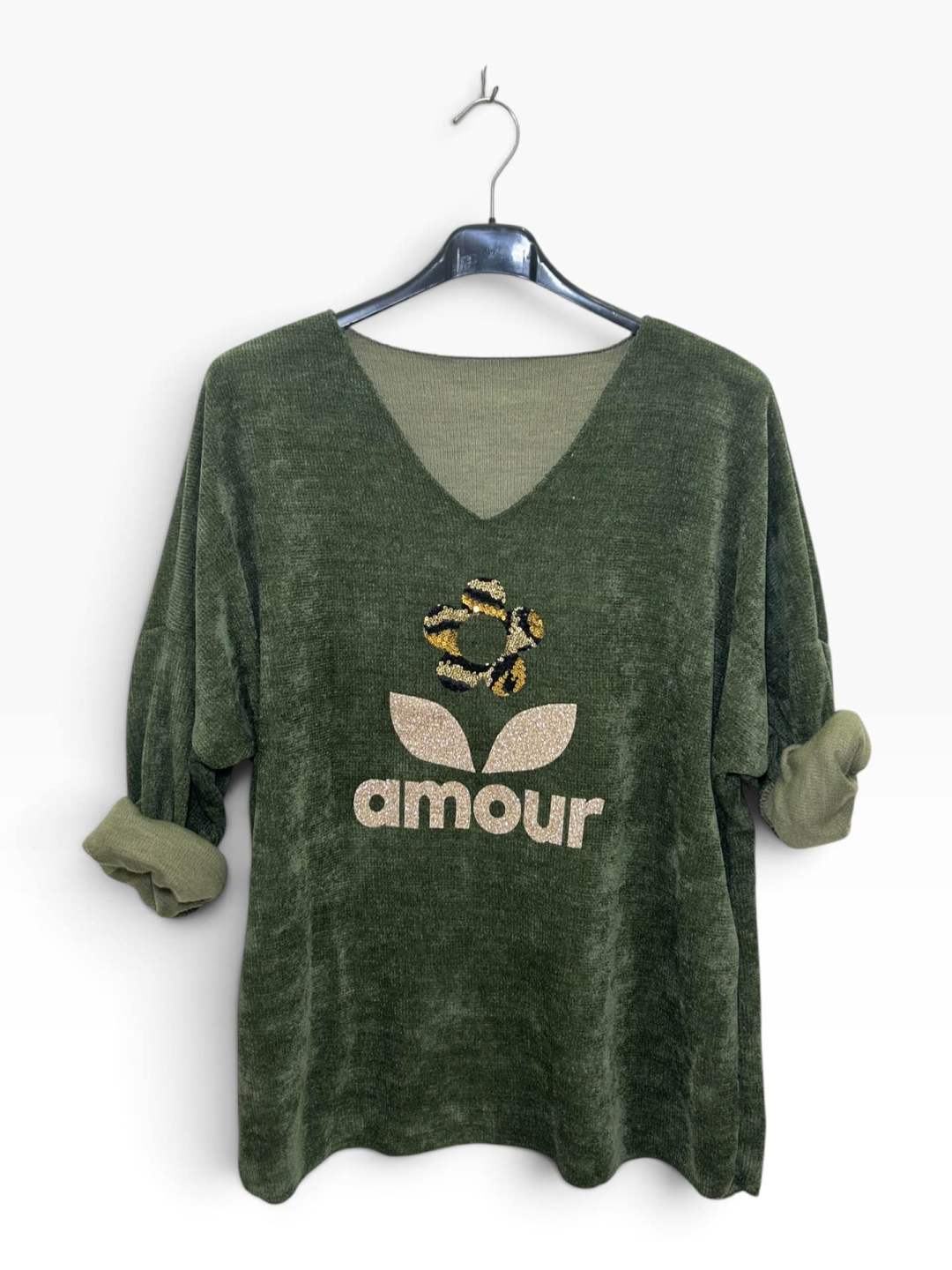 VM91 Khaki Sequin Amour Sweater