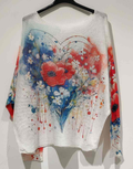POPRA White Floral Round Knit Printed Sweater LOOWIE