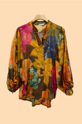 NBBSBR Brown Italian Golden Garden Buttoned Blouse Cotton
