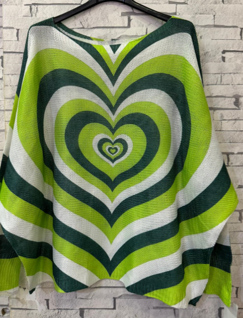 Z3005 Green Heart Round Knit Printed Sweater LOOWIE