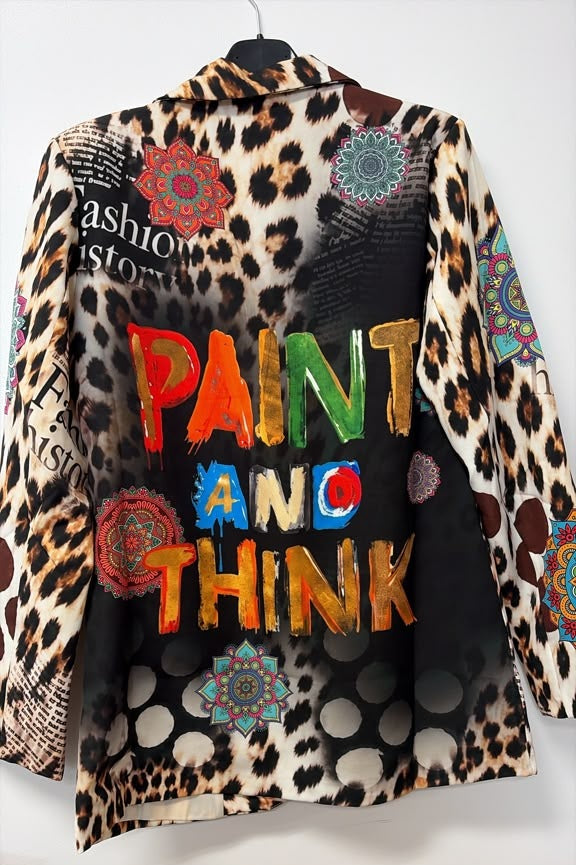 VI649 Beige Leopard Sugar Skull Printed Blazer
