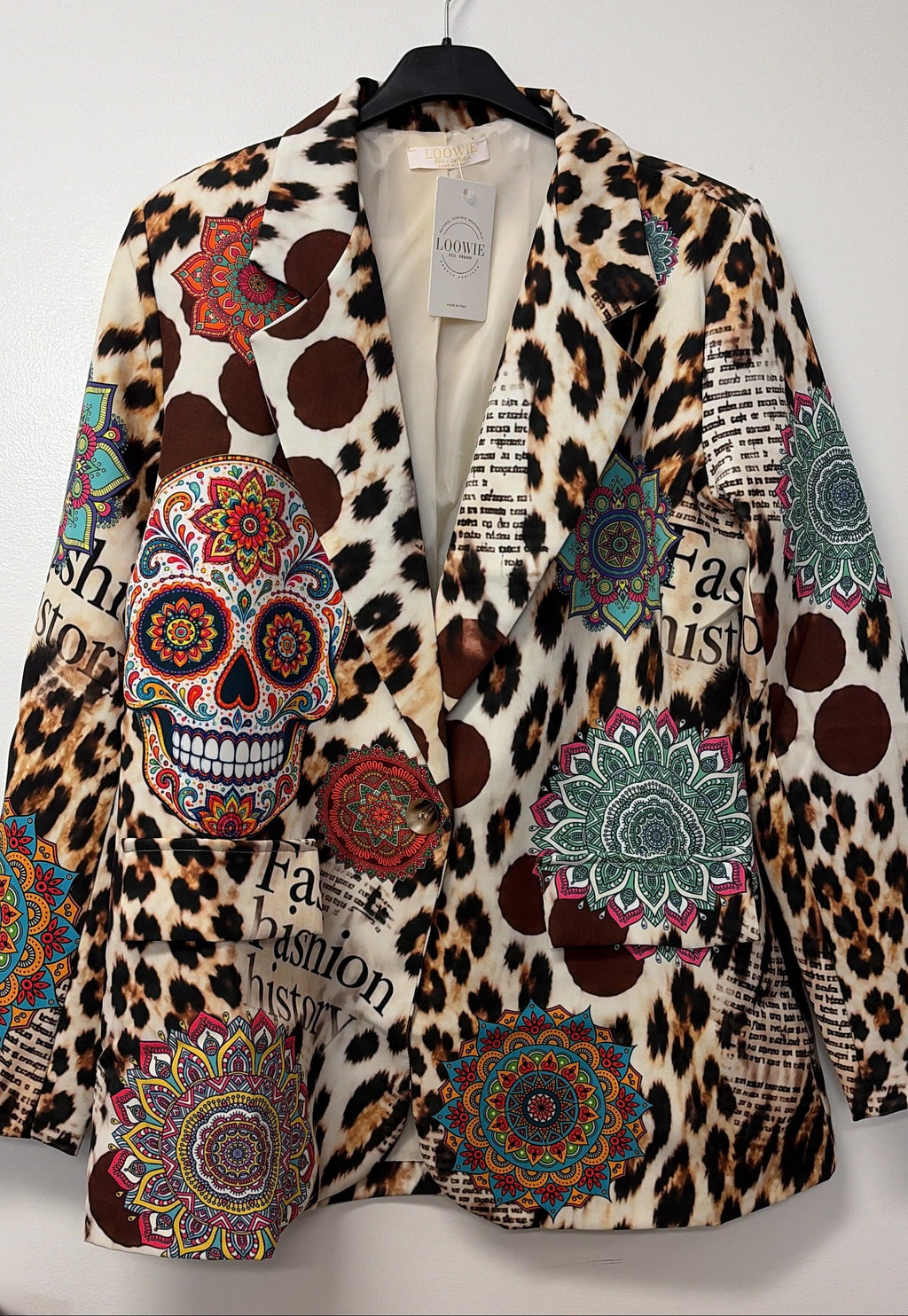 VI649 Beige Leopard Sugar Skull Printed Blazer