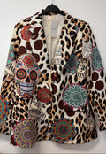 VI649 Beige Leopard Sugar Skull Printed Blazer