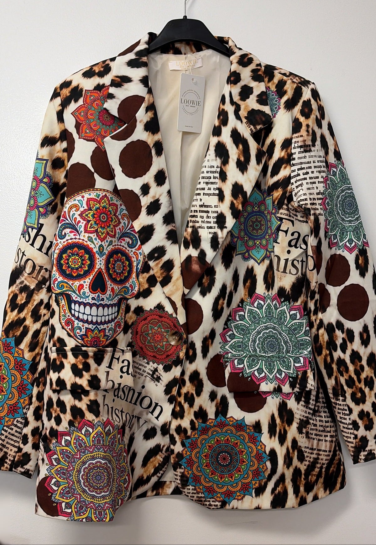 VI649 Beige Leopard Sugar Skull Printed Blazer