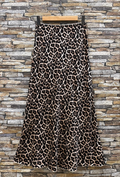 ESLSL Classic Leopard Satin Midi Skirt with Lace Trim
